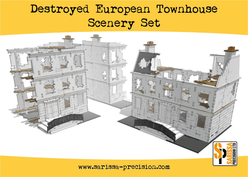 Destroyed European Townhouse Scenery Set